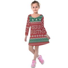 Merry Christmas  Pattern Kids  Long Sleeve Velvet Dress by artworkshop