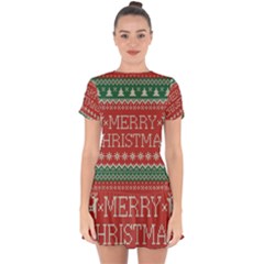 Merry Christmas  Pattern Drop Hem Mini Chiffon Dress by artworkshop