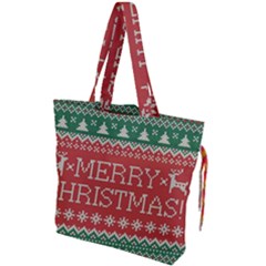 Merry Christmas  Pattern Drawstring Tote Bag by artworkshop