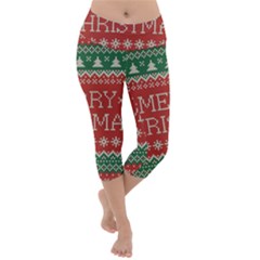 Merry Christmas  Pattern Lightweight Velour Capri Yoga Leggings by artworkshop