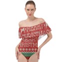 Merry Christmas  Pattern Off Shoulder Velour Bodysuit  View1