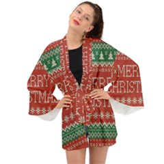 Merry Christmas  Pattern Long Sleeve Kimono by artworkshop