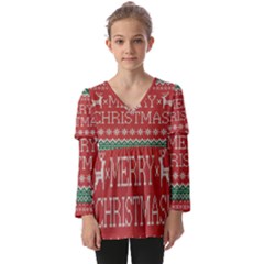 Merry Christmas  Pattern Kids  V Neck Casual Top by artworkshop