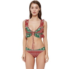 Merry Christmas  Pattern Low Cut Ruffle Edge Bikini Set by artworkshop