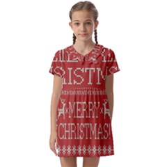 Merry Christmas  Pattern Kids  Asymmetric Collar Dress by artworkshop