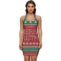 Merry Christmas  Pattern Sleeveless Wide Square Neckline Ruched Bodycon Dress by artworkshop