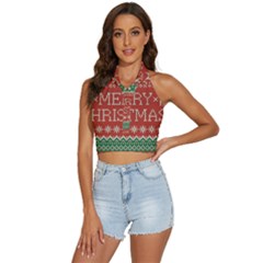 Merry Christmas  Pattern Backless Halter Cami Shirt by artworkshop