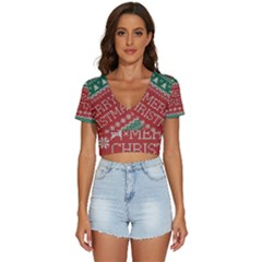 Merry Christmas  Pattern V-neck Crop Top by artworkshop