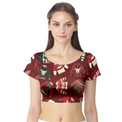 Ugly Sweater Wrapping Paper Short Sleeve Crop Top by artworkshop