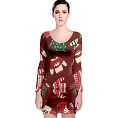 Ugly Sweater Wrapping Paper Long Sleeve Bodycon Dress by artworkshop