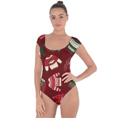 Ugly Sweater Wrapping Paper Short Sleeve Leotard  by artworkshop