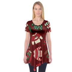 Ugly Sweater Wrapping Paper Short Sleeve Tunic  by artworkshop