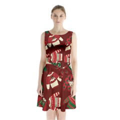 Ugly Sweater Wrapping Paper Sleeveless Waist Tie Chiffon Dress by artworkshop