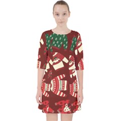 Ugly Sweater Wrapping Paper Quarter Sleeve Pocket Dress by artworkshop