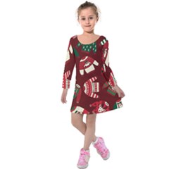 Ugly Sweater Wrapping Paper Kids  Long Sleeve Velvet Dress by artworkshop