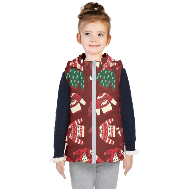 Ugly Sweater Wrapping Paper Kids  Hooded Puffer Vest