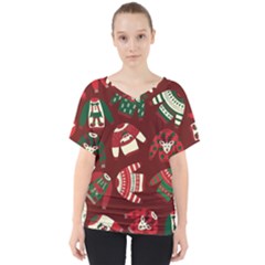 Ugly Sweater Wrapping Paper V-neck Dolman Drape Top by artworkshop