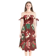 Ugly Sweater Wrapping Paper Shoulder Tie Bardot Midi Dress by artworkshop