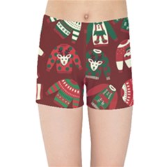 Ugly Sweater Wrapping Paper Kids  Sports Shorts by artworkshop