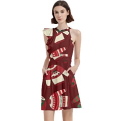 Ugly Sweater Wrapping Paper Cocktail Party Halter Sleeveless Dress With Pockets by artworkshop