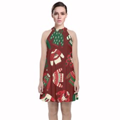 Ugly Sweater Wrapping Paper Velvet Halter Neckline Dress  by artworkshop