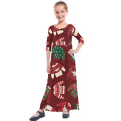 Ugly Sweater Wrapping Paper Kids  Quarter Sleeve Maxi Dress