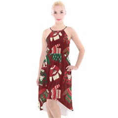 Ugly Sweater Wrapping Paper High-low Halter Chiffon Dress  by artworkshop