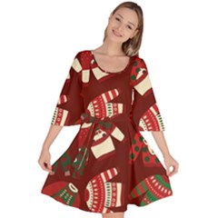 Ugly Sweater Wrapping Paper Velour Kimono Dress by artworkshop