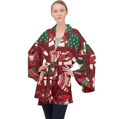 Ugly Sweater Wrapping Paper Long Sleeve Velvet Kimono  by artworkshop