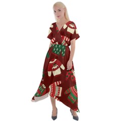 Ugly Sweater Wrapping Paper Cross Front Sharkbite Hem Maxi Dress