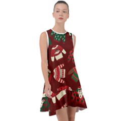 Ugly Sweater Wrapping Paper Frill Swing Dress