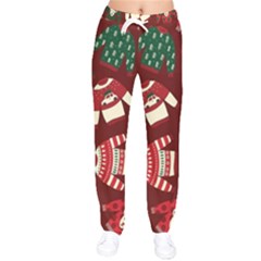 Ugly Sweater Wrapping Paper Women Velvet Drawstring Pants