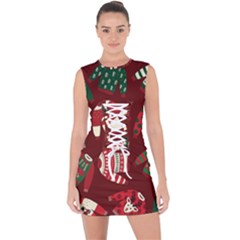 Ugly Sweater Wrapping Paper Lace Up Front Bodycon Dress