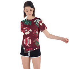 Ugly Sweater Wrapping Paper Asymmetrical Short Sleeve Sports T-shirt