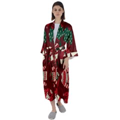 Ugly Sweater Wrapping Paper Maxi Satin Kimono