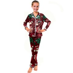 Ugly Sweater Wrapping Paper Kids  Satin Long Sleeve Pajamas Set