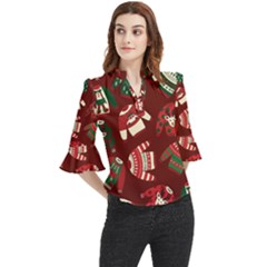 Ugly Sweater Wrapping Paper Loose Horn Sleeve Chiffon Blouse