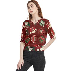 Ugly Sweater Wrapping Paper Quarter Sleeve Blouse