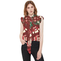 Ugly Sweater Wrapping Paper Frill Detail Shirt