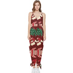 Ugly Sweater Wrapping Paper Sleeveless Tie Ankle Chiffon Jumpsuit