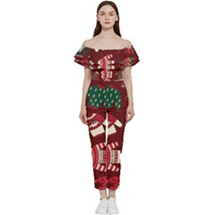 Ugly Sweater Wrapping Paper Bardot Ruffle Jumpsuit