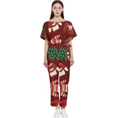 Ugly Sweater Wrapping Paper Batwing Lightweight Chiffon Jumpsuit