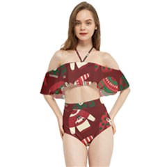 Ugly Sweater Wrapping Paper Halter Flowy Bikini Set 