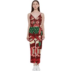 Ugly Sweater Wrapping Paper V-neck Camisole Jumpsuit