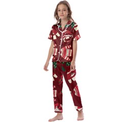 Ugly Sweater Wrapping Paper Kids  Satin Short Sleeve Pajamas Set