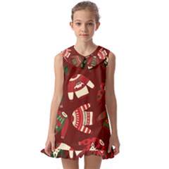 Ugly Sweater Wrapping Paper Kids  Pilgrim Collar Ruffle Hem Dress