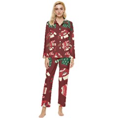 Ugly Sweater Wrapping Paper Womens  Long Sleeve Velvet Pocket Pajamas Set