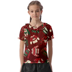 Ugly Sweater Wrapping Paper Kids  Frill Chiffon Blouse