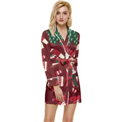 Ugly Sweater Wrapping Paper Long Sleeve Satin Robe