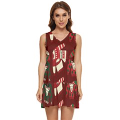 Ugly Sweater Wrapping Paper Tiered Sleeveless Mini Dress